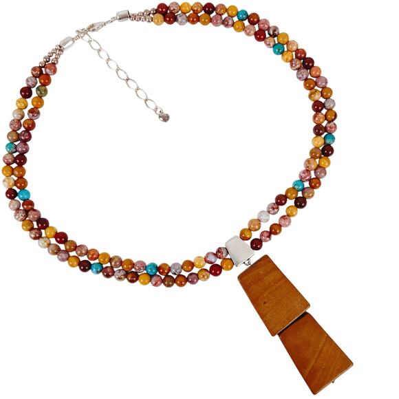 Signed Jay King Turquoise Jasper Sterling Silver Pendant Multistrand Necklace - Picture 4 of 13